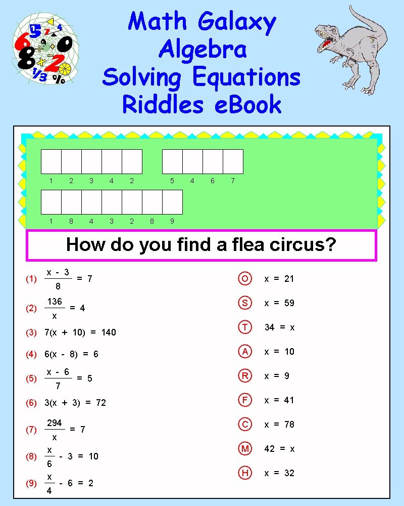 Algebra Solving Equations Riddles eBook