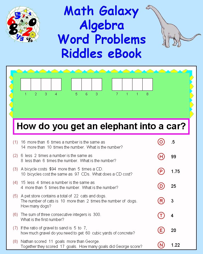 Algebra Word Problems Riddles eBook